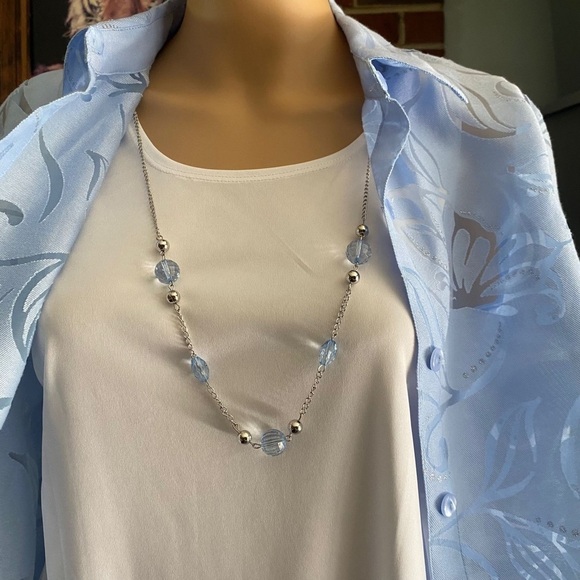 WOMEN'S ALFRED DUNNER blue FLORAL 2-FER  KNIT TOP WITH NECKLACE SP $58 New - Picture 1 of 16
